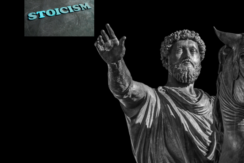 Statue of Marcus Aurelius on a horse on a black background, representing the Stoic Professional managing corporate volatility.